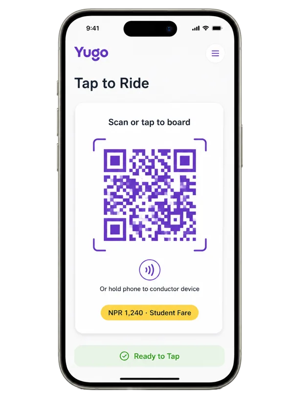 Yugo tap to ride screen