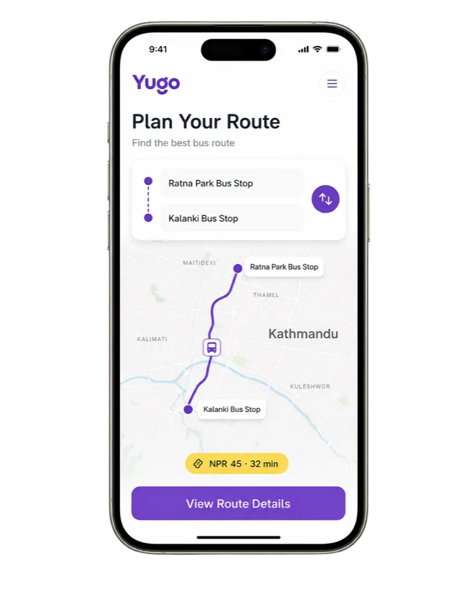Yugo route planner screen